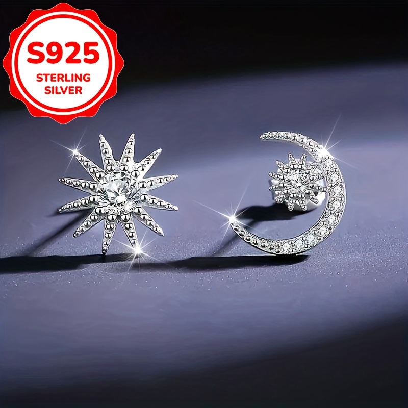 2pcs Women's Asymmetrical Star Earrings, S925 Silver